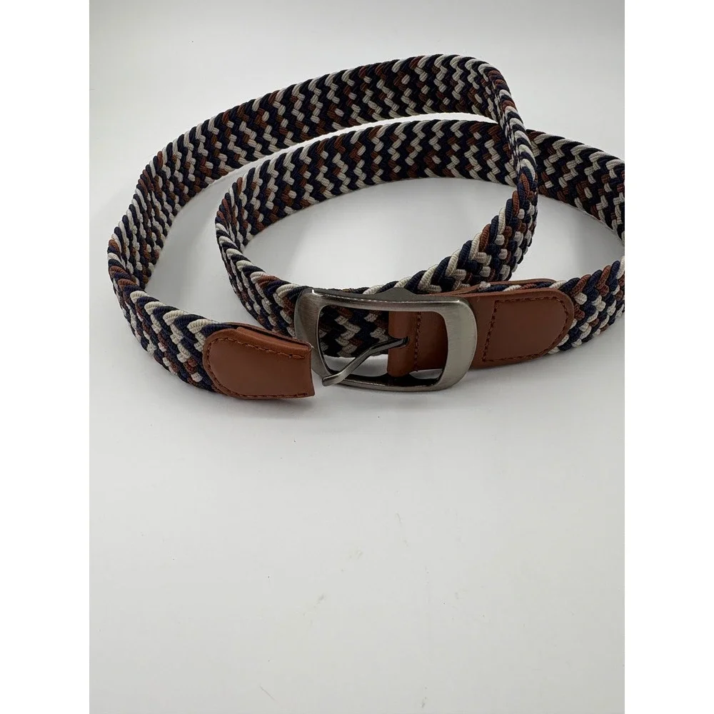 Unisex Braided Elastic Stretch Belt Men Women Navy Brown Beige 44 Inch